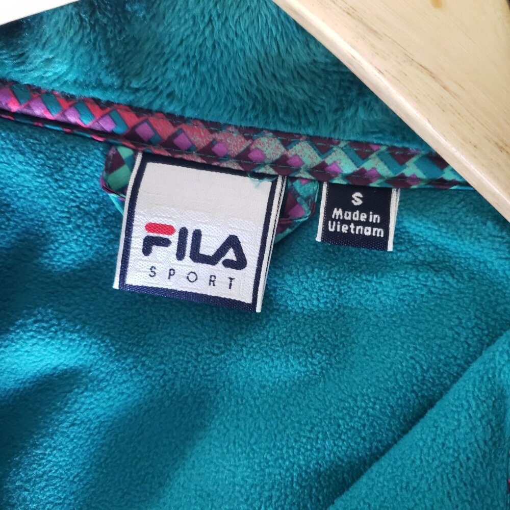 Fila Sport Womens Vintage 90s Teal Fleece Jacket Full Zip Athleisure Comfy‎ Soft - Picture 5 of 7